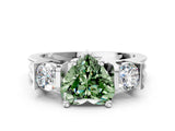 White gold Three-Stone Fancy Green Heart Cut Cut Classic Band Prong Setting Ring