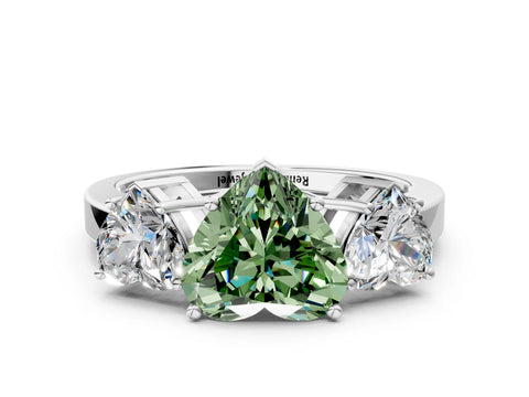 White gold Three-Stone Fancy Green Heart Cut Cut Diamond Engagement Ring with Flat Band and Four-Prong Setting_12