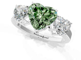 White gold Three-Stone Fancy Green Heart Cut Cut Diamond Engagement Ring with Flat Band and Four-Prong Setting_13