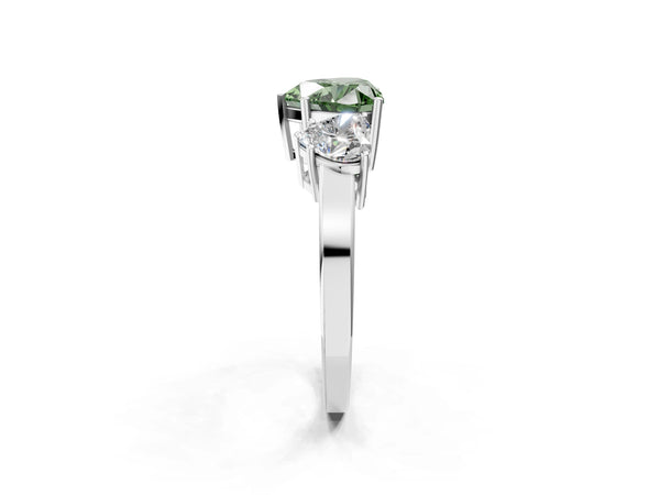 White gold Three-Stone Fancy Green Heart Cut Cut Diamond Engagement Ring with Flat Band and Four-Prong Setting