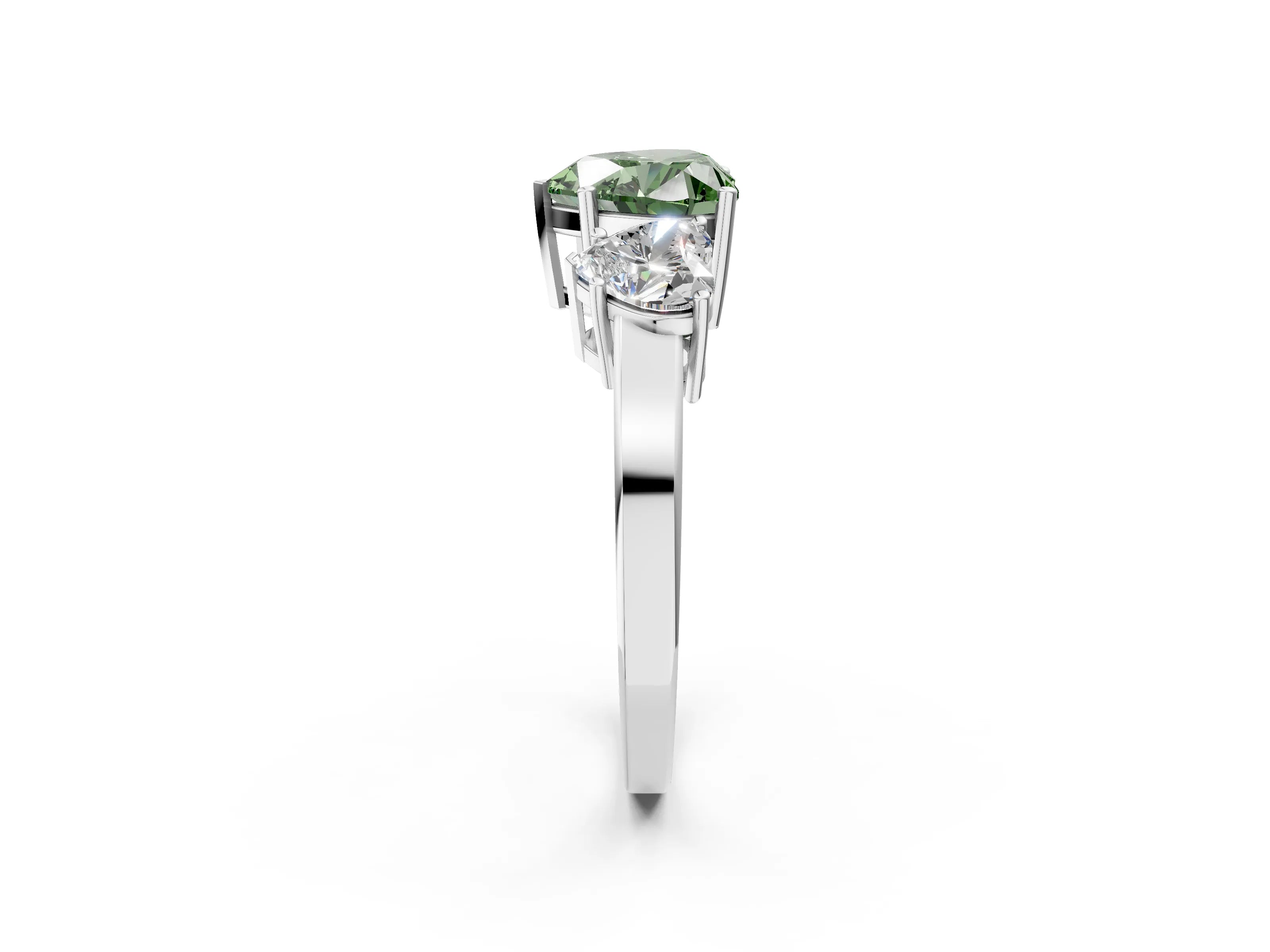 White gold Three-Stone Fancy Green Heart Cut Cut Diamond Engagement Ring with Flat Band and Four-Prong Setting_14