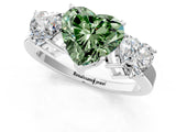 White gold Three-Stone Fancy Green Heart Cut Cut Diamond Engagement Ring with Flat Band and Four-Prong Setting_14
