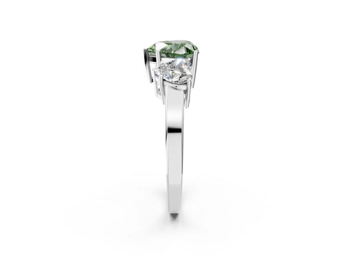 White gold Three-Stone Fancy Green Heart Cut Cut Diamond Engagement Ring with Flat Band and Four-Prong Setting_14