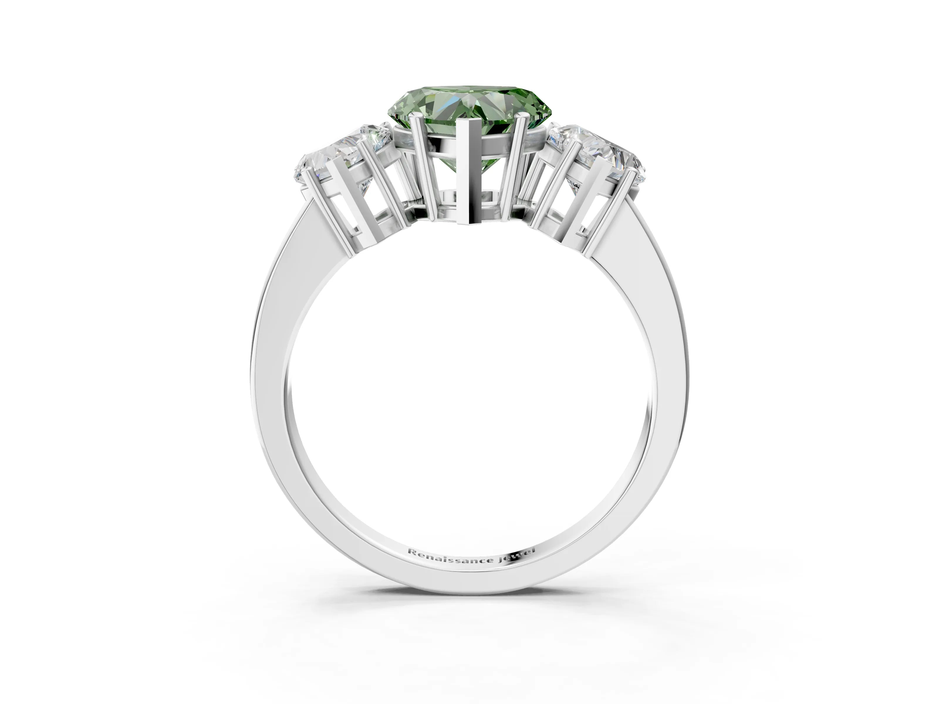 White gold Three-Stone Fancy Green Heart Cut Cut Diamond Engagement Ring with Flat Band and Four-Prong Setting_15