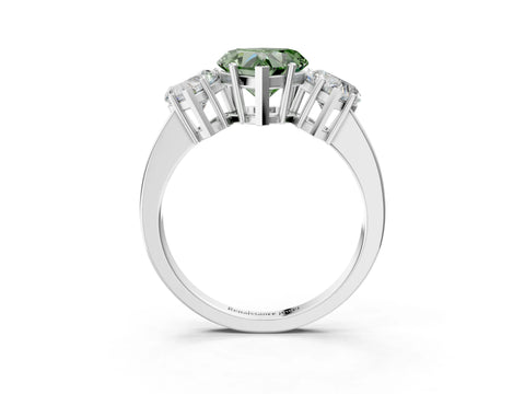 White gold Three-Stone Fancy Green Heart Cut Cut Diamond Engagement Ring with Flat Band and Four-Prong Setting_15