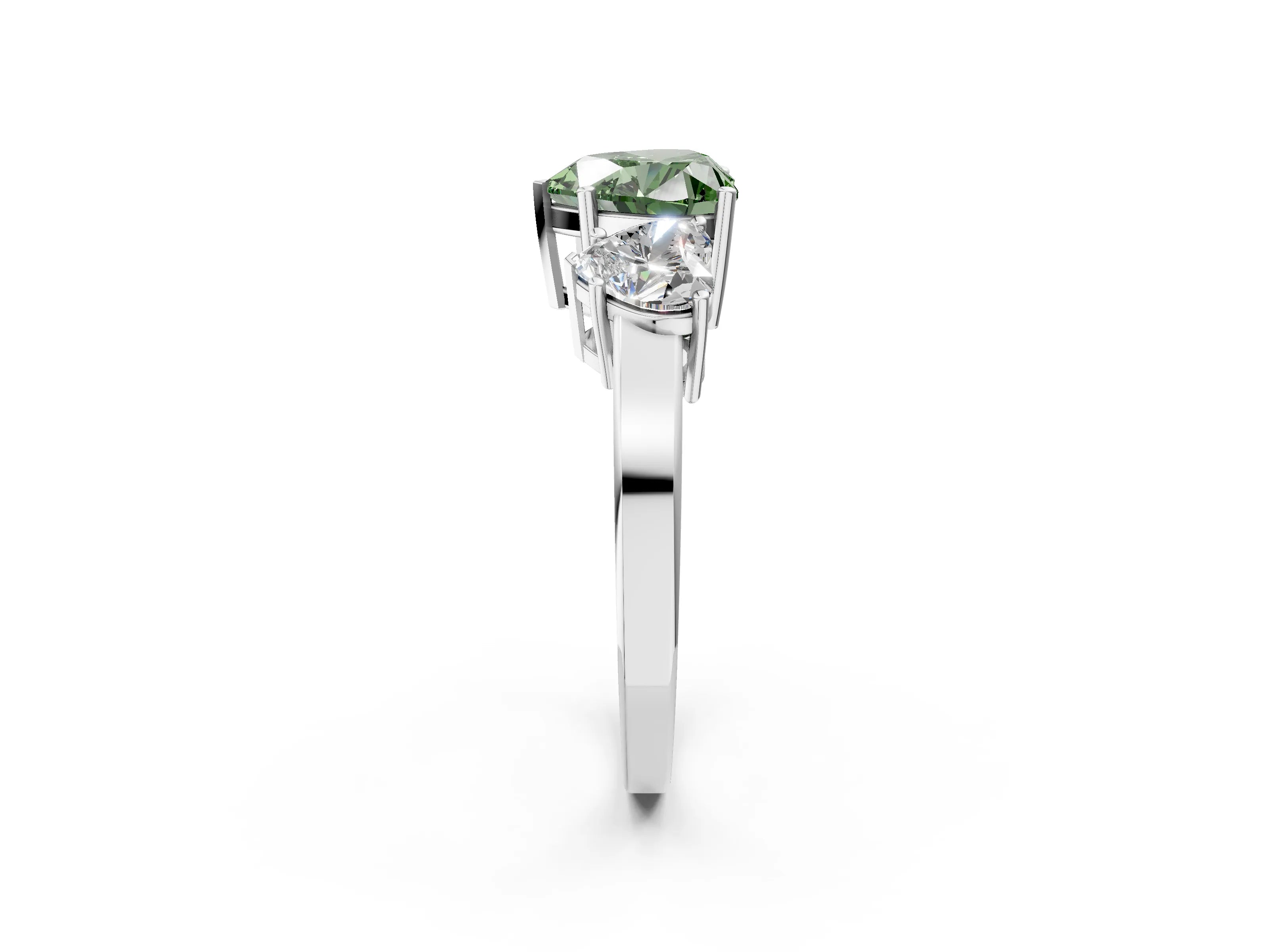White gold Three-Stone Fancy Green Heart Cut Cut Diamond Engagement Ring with Flat Band and Four-Prong Setting_2
