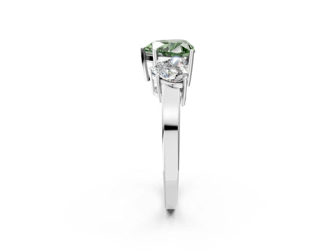 White gold Three-Stone Fancy Green Heart Cut Cut Diamond Engagement Ring with Flat Band and Four-Prong Setting_2