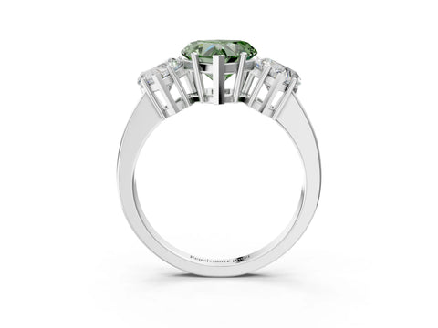 White gold Three-Stone Fancy Green Heart Cut Cut Diamond Engagement Ring with Flat Band and Four-Prong Setting_3