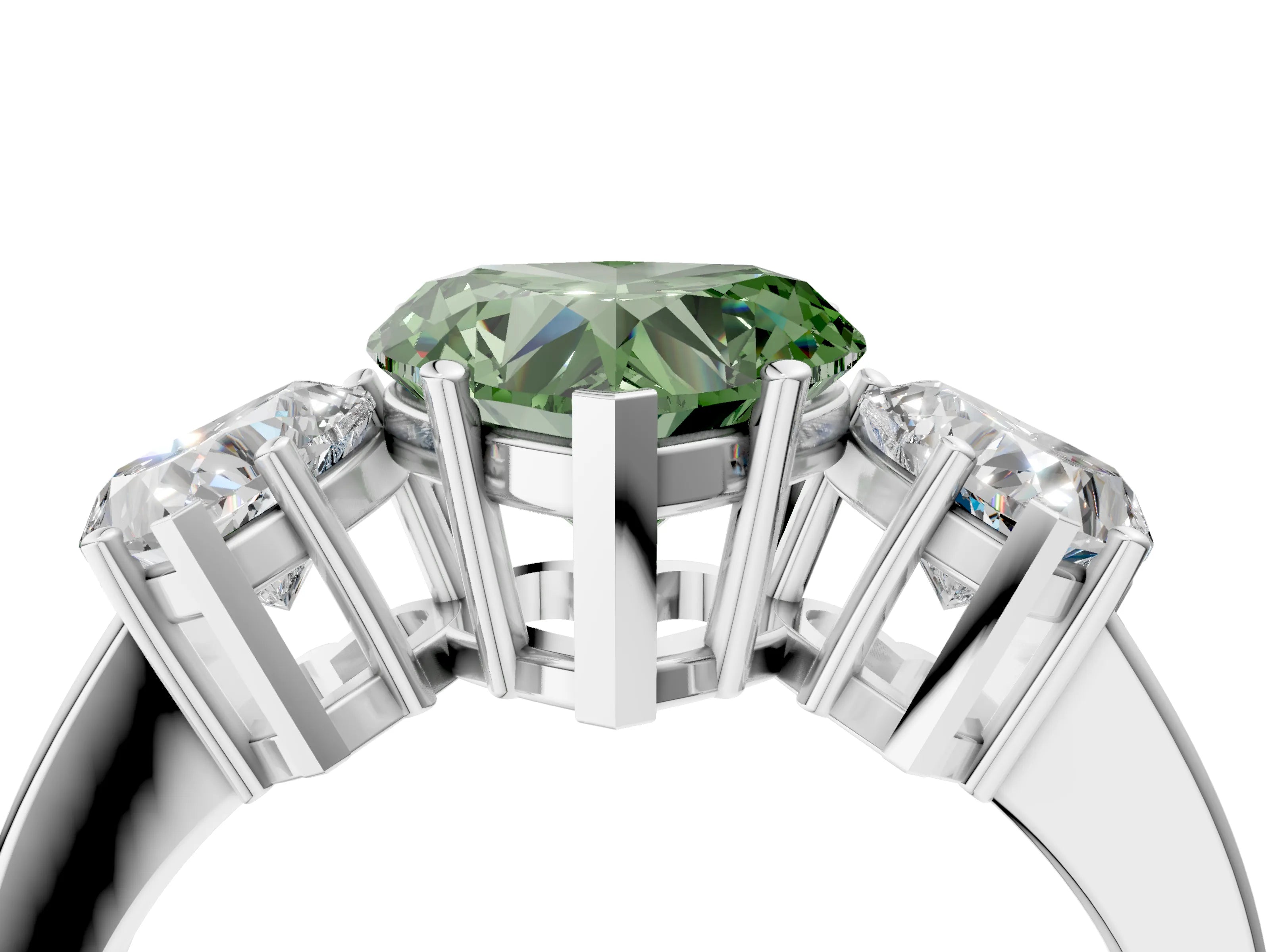 White gold Three-Stone Fancy Green Heart Cut Cut Diamond Engagement Ring with Flat Band and Four-Prong Setting_4