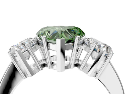 White gold Three-Stone Fancy Green Heart Cut Cut Diamond Engagement Ring with Flat Band and Four-Prong Setting_4