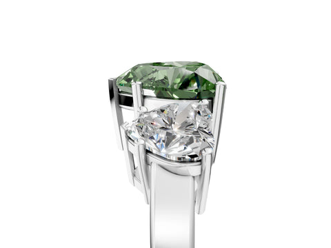 White gold Three-Stone Fancy Green Heart Cut Cut Diamond Engagement Ring with Flat Band and Four-Prong Setting_5