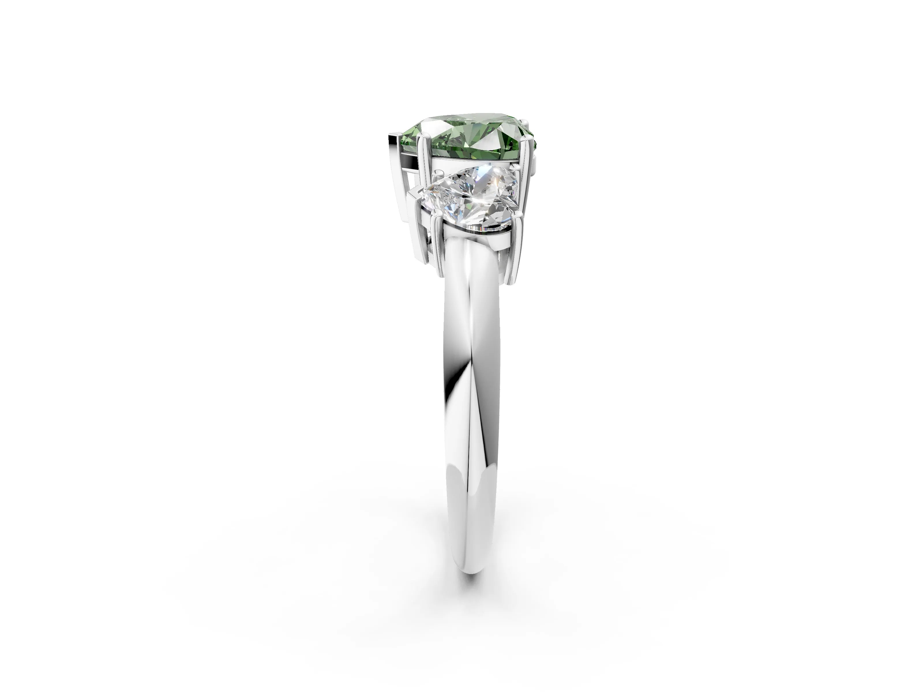 White gold Three-Stone Fancy Green Heart Cut Cut Diamond Engagement Ring with Prong Setting on a White Gold Band_14