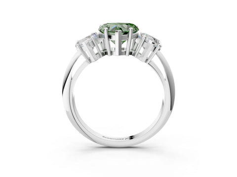 White gold Three-Stone Fancy Green Heart Cut Cut Diamond Engagement Ring with Prong Setting on a White Gold Band_15