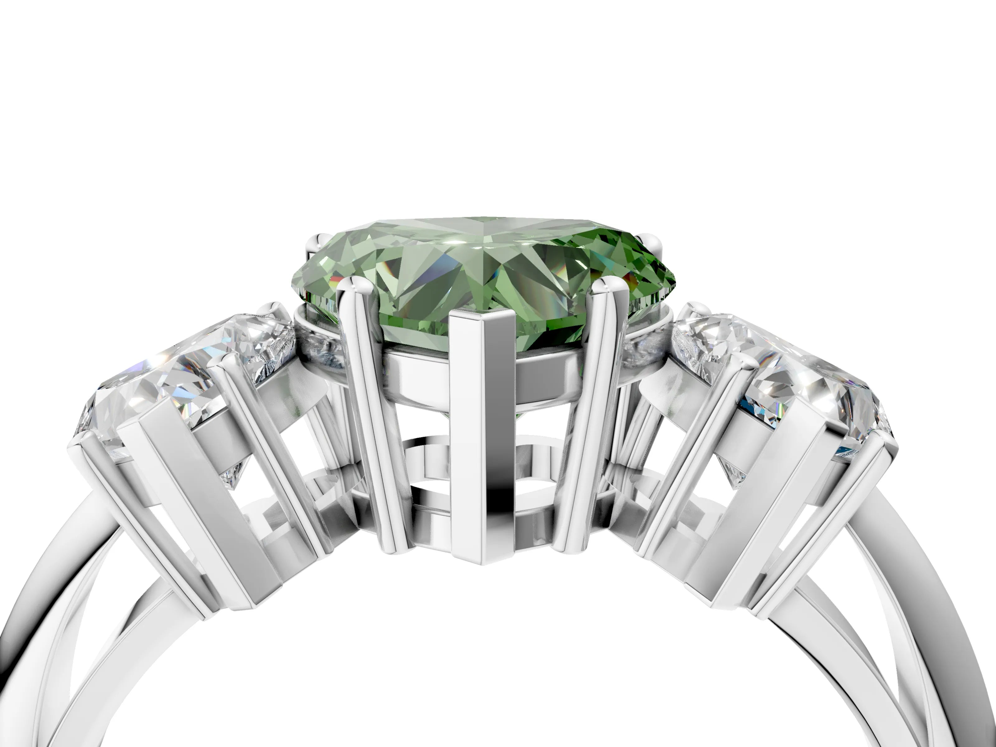 White gold Three-Stone Fancy Green Heart Cut Cut Diamond Engagement Ring with Prong Setting on a White Gold Band_16