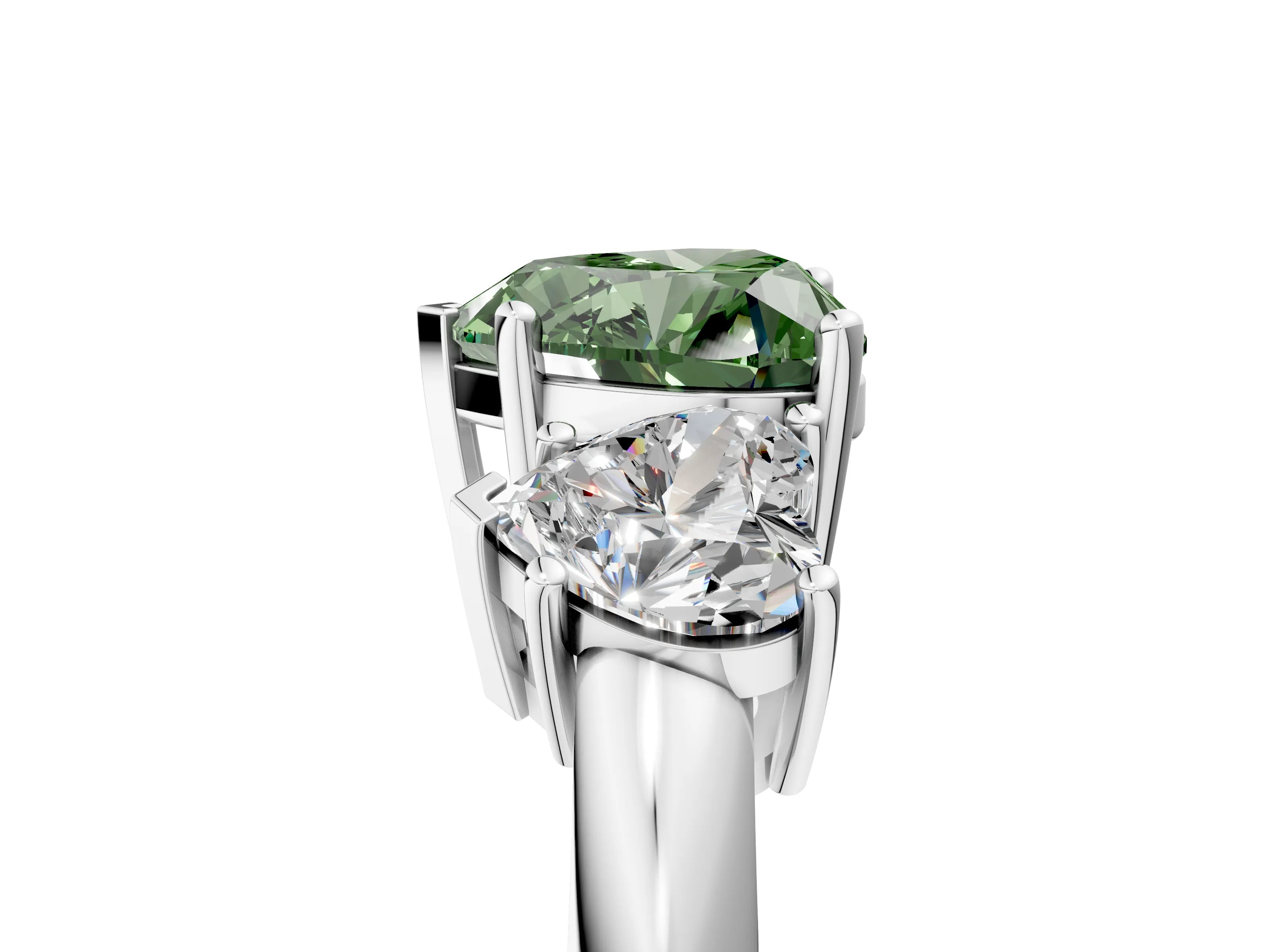 White gold Three-Stone Fancy Green Heart Cut Cut Diamond Engagement Ring with Prong Setting on a White Gold Band_17