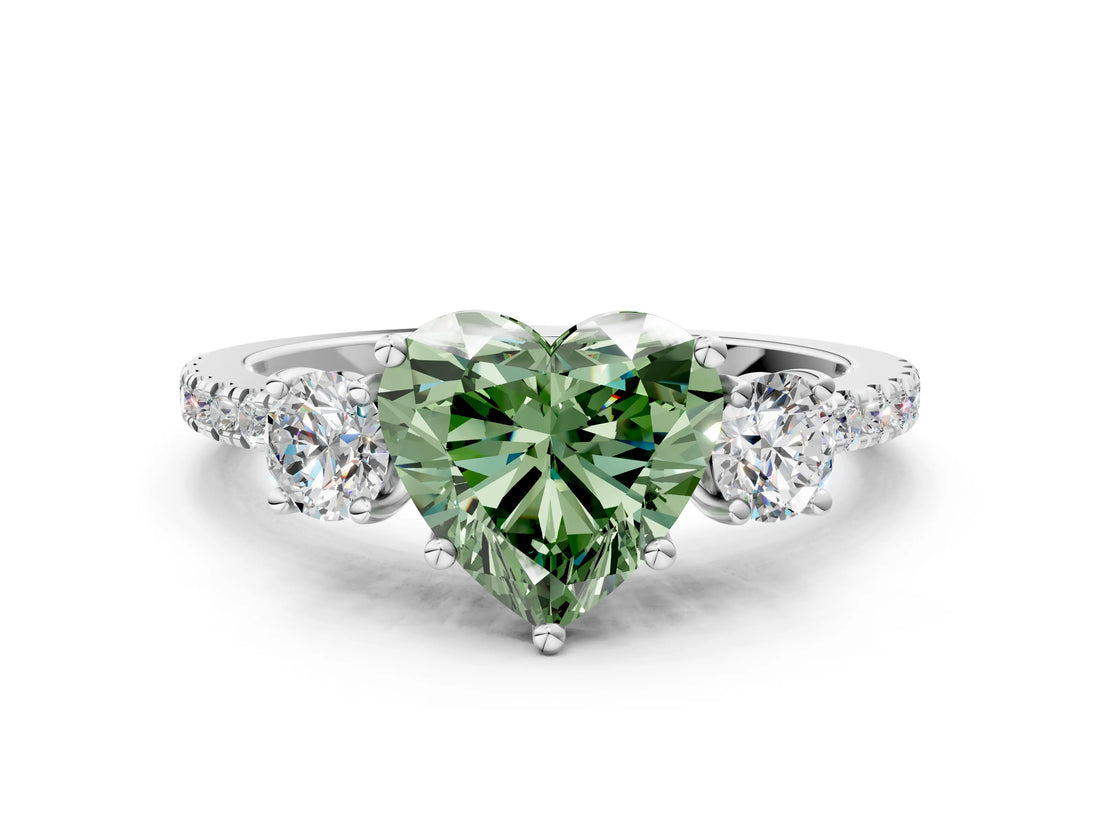 White gold Three-Stone Fancy Green Heart Cut Cut Diamond Pavé Band with Prong Setting_27