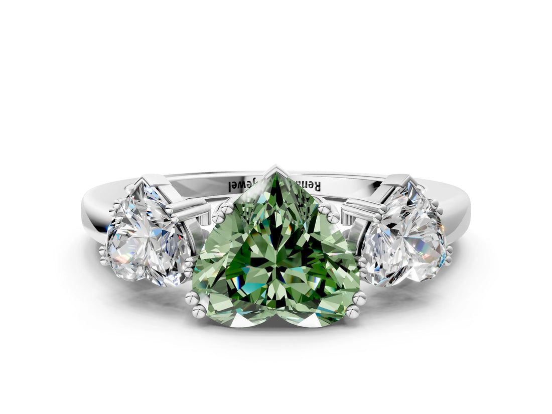 White gold Three-Stone Fancy Green Heart Cut Cut Diamond Ring with Channel Set Band and Four-Prong Setting_36