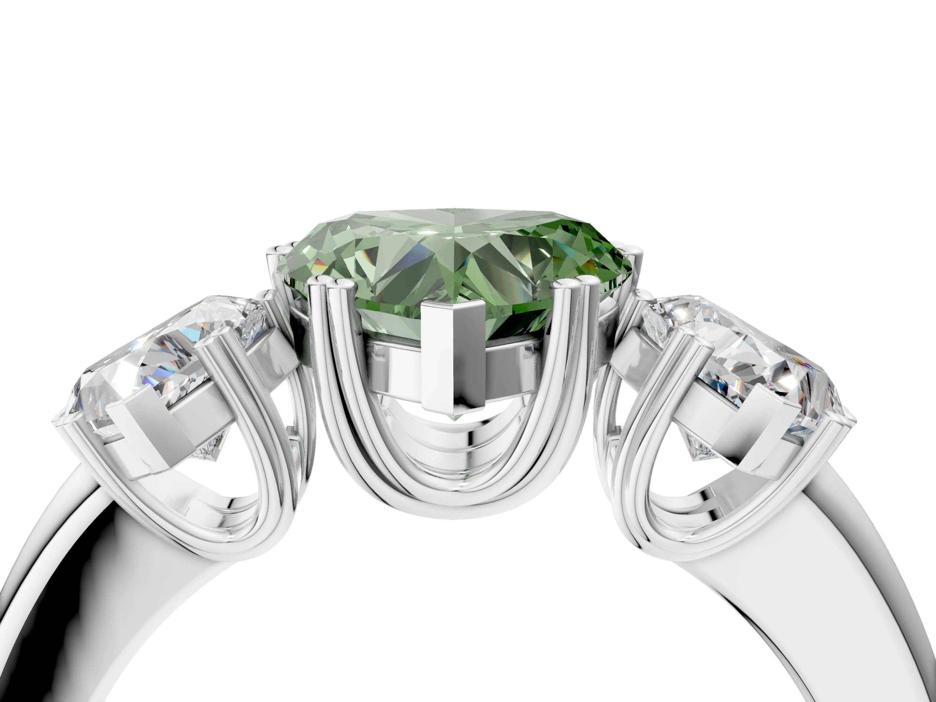 White gold Three-Stone Fancy Green Heart Cut Cut Diamond Ring with Channel Set Band and Four-Prong Setting_4