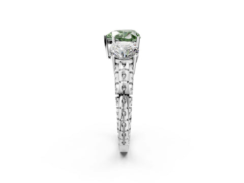 White gold Three-Stone Fancy Green Heart Cut Cut Diamond Ring with Channel-Set Band and Prong Setting_2