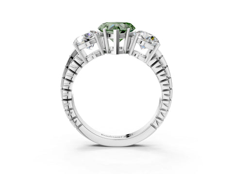 White gold Three-Stone Fancy Green Heart Cut Cut Diamond Ring with Channel-Set Band and Prong Setting_3
