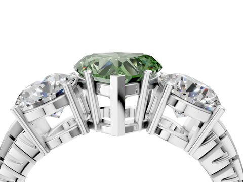 White gold Three-Stone Fancy Green Heart Cut Cut Diamond Ring with Channel-Set Band and Prong Setting_4