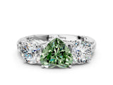 White gold Three-Stone Fancy Green Heart Cut Cut Diamond Ring with Channel-Set Band and Prong Setting