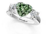 White gold Three-Stone Fancy Green Heart Cut Cut Diamond Ring with Prong Setting and Classic Band_1