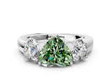 White gold Three-Stone Fancy Green Heart Cut Cut Diamond Ring with Prong Setting and Classic Band
