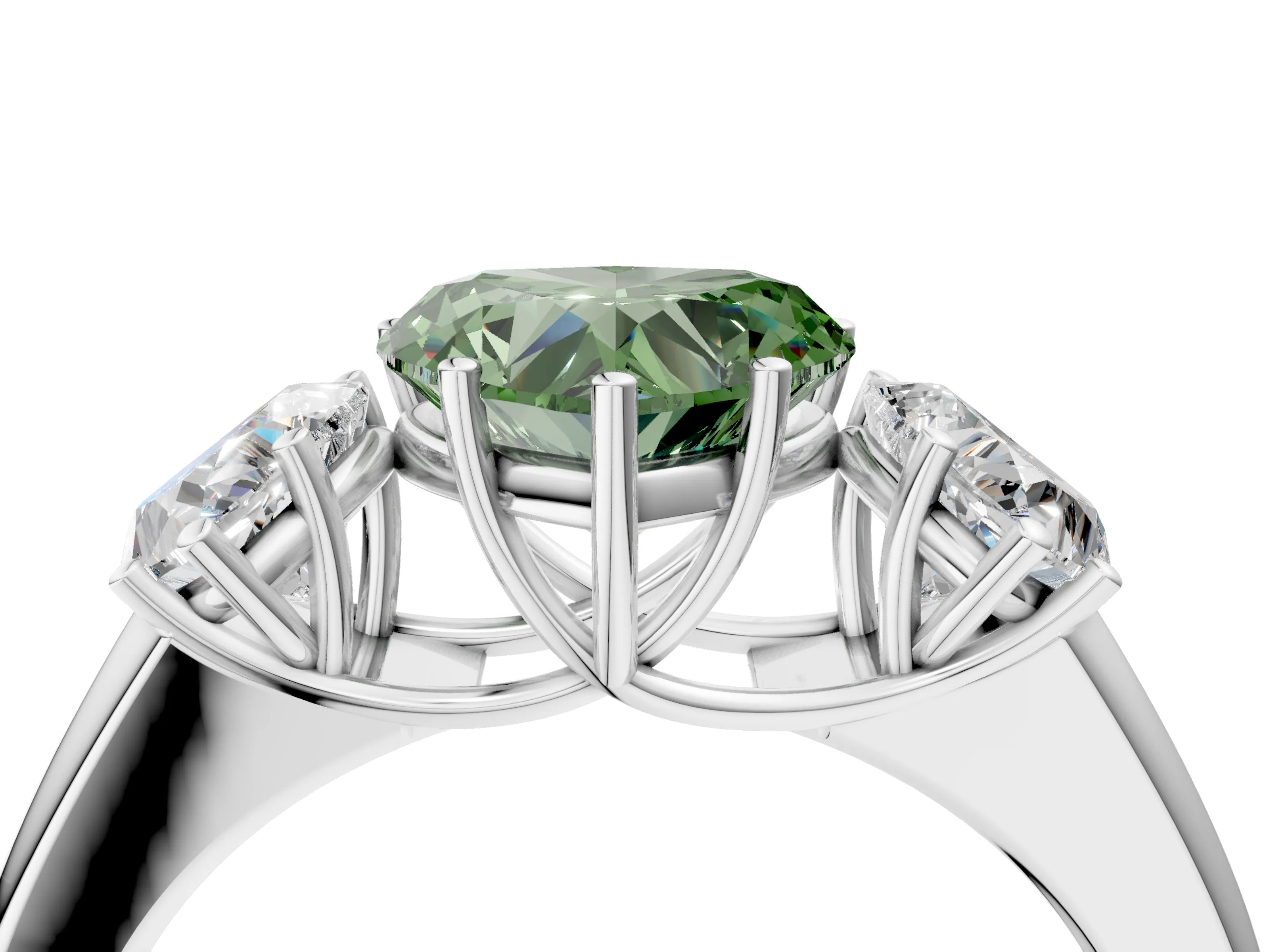 White gold Three-Stone Fancy Green Heart Cut Cut Diamond Ring with Prong Setting and Classic Band_4