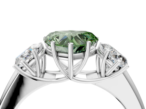 White gold Three-Stone Fancy Green Heart Cut Cut Diamond Ring with Prong Setting and Classic Band_4