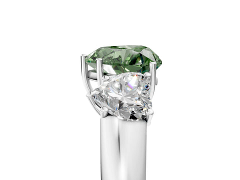 White gold Three-Stone Fancy Green Heart Cut Cut Diamond Ring with Prong Setting and Classic Band_5