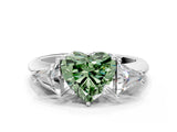 White gold Three-Stone Fancy Green Heart Cut Cut Diamond Ring with Trillion Side Stones and Four-Prong Setting_11