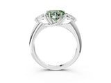 White gold Three-Stone Fancy Green Heart Cut Cut Diamond Ring with Trillion Side Stones and Four-Prong Setting_14
