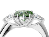 White gold Three-Stone Fancy Green Heart Cut Cut Diamond Ring with Trillion Side Stones and Four-Prong Setting_15