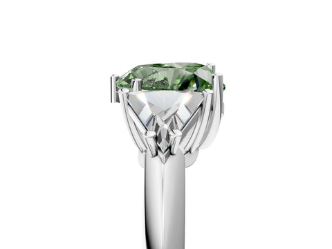 White gold Three-Stone Fancy Green Heart Cut Cut Diamond Ring with Trillion Side Stones and Four-Prong Setting_16