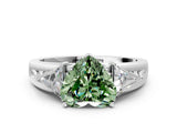 White gold Three-Stone Fancy Green Heart Cut Cut Diamond Ring with Trillion Side Stones on a Split Shank Band_12
