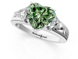 White gold Three-Stone Fancy Green Heart Cut Cut Diamond Ring with Trillion Side Stones on a Split Shank Band_13