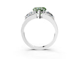 White gold Three-Stone Fancy Green Heart Cut Cut Diamond Ring with Trillion Side Stones on a Split Shank Band_15