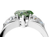 White gold Three-Stone Fancy Green Heart Cut Cut Diamond Ring with Trillion Side Stones on a Split Shank Band_16
