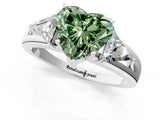 White gold Three-Stone Fancy Green Heart Cut Cut Diamond Ring with Trillion Side Stones on a Split Shank Band_1