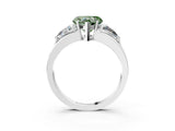 White gold Three-Stone Fancy Green Heart Cut Cut Diamond Ring with Trillion Side Stones on a Split Shank Band_3