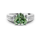 White gold Three-Stone Fancy Green Heart Cut Cut Diamond Ring with Trillion Side Stones on a Split Shank Band_30
