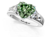 White gold Three-Stone Fancy Green Heart Cut Cut Diamond Ring with Trillion Side Stones on a Split Shank Band_31