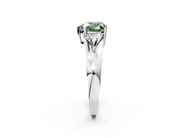 White Gold Heart-Shaped Split Shank Three Stone Engagement Ring Setting for Fancy Green Center