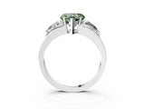 White gold Three-Stone Fancy Green Heart Cut Cut Diamond Ring with Trillion Side Stones on a Split Shank Band_33