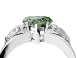 White gold Three-Stone Fancy Green Heart Cut Cut Diamond Ring with Trillion Side Stones on a Split Shank Band_4