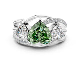 White gold Three-Stone Fancy Green Heart Cut Cut Diamond Split Shank Prong Set Ring