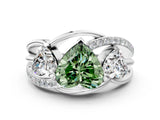 White gold Three-Stone Fancy Green Heart Cut Cut Diamond Split Shank Prong Set Ring_12