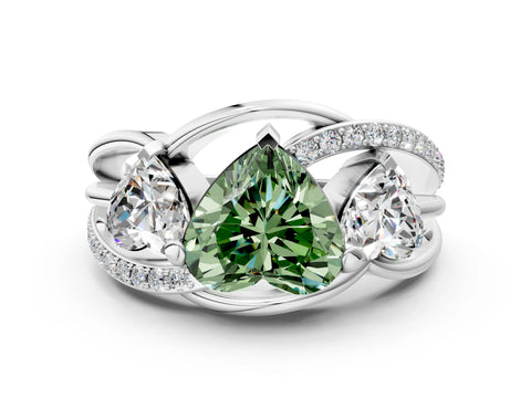 White gold Three-Stone Fancy Green Heart Cut Cut Diamond Split Shank Prong Set Ring_12