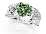 White gold Three-Stone Fancy Green Heart Cut Cut Diamond Split Shank Prong Set Ring_13